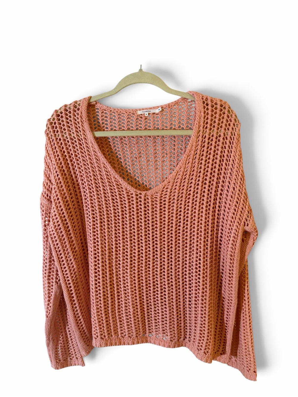 Tularosa Billie Open Stitch Knit Sweater V-Neck Coral Pink Peach Boho Medium